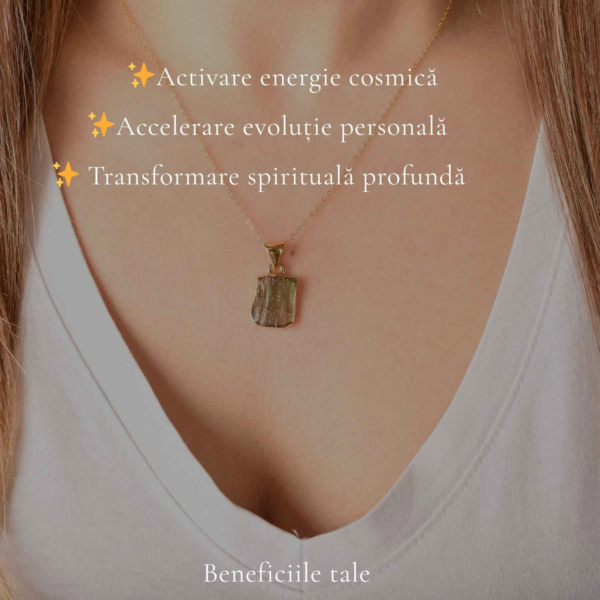 Colier Moldavit Brut Neuniform cu Argint 925 Placat cu Aur de 18k – Energie si Claritate Interioara