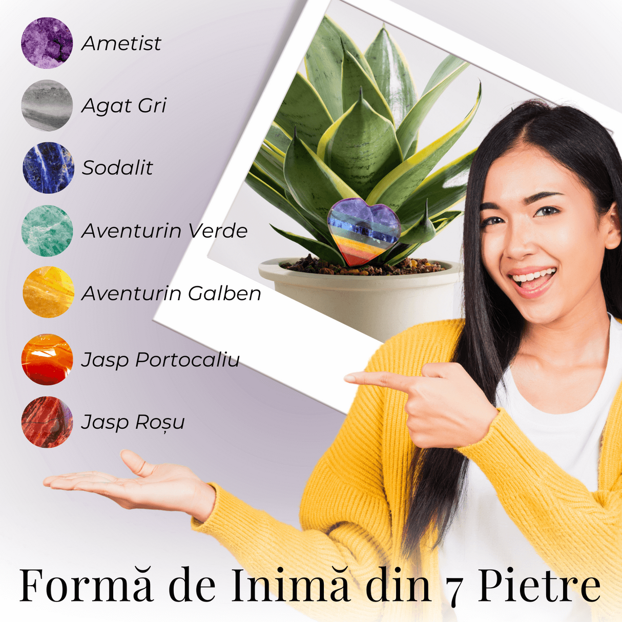 Inima Sculptata Manual de 50mm cu 7 Tipuri de Pietre Naturale pentru Cele 7 Chakre
