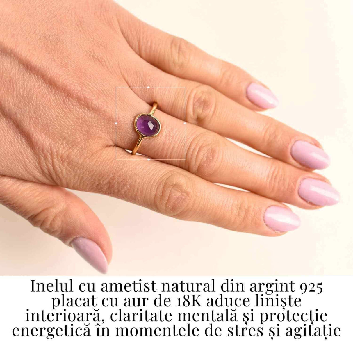 Inel din Argint 925 placat cu Aur de 18K cu Ametist Fatetat 1.58 gr M54 / 7- Claritate mentala si echilibru emotional