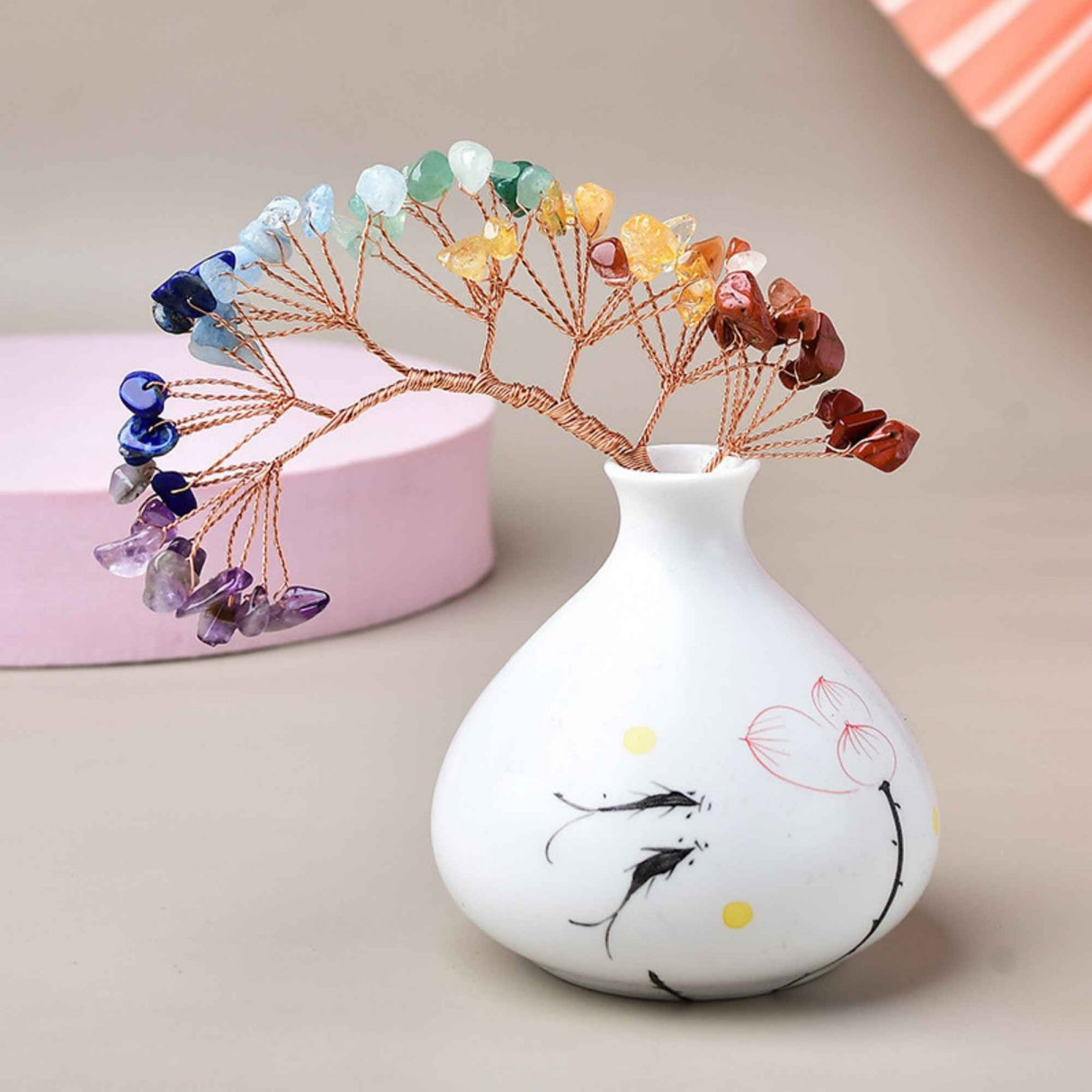 Ramura pentru creare copaci cu cristale semipretioase Mixte cu 7 mini ramuri fiecare cu 9 pietre polisate - Pentru proiecte DIY, decor, Feng Shui
