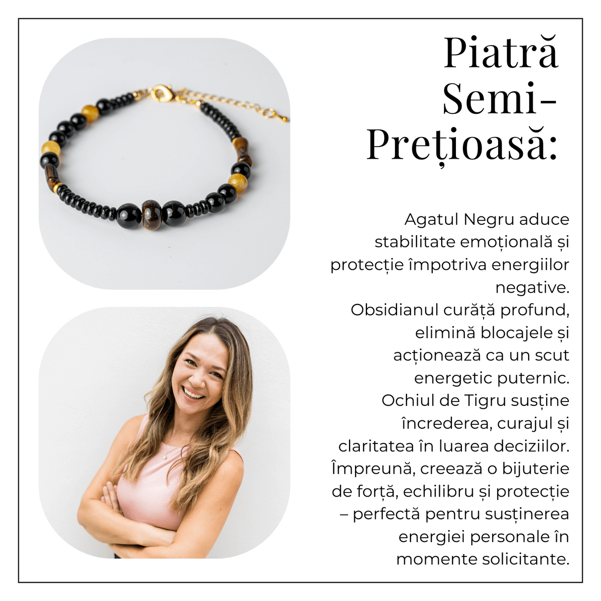 Scut Energetic - Bratara cu Agat Negru, Obsidian si Ochi de Tigru