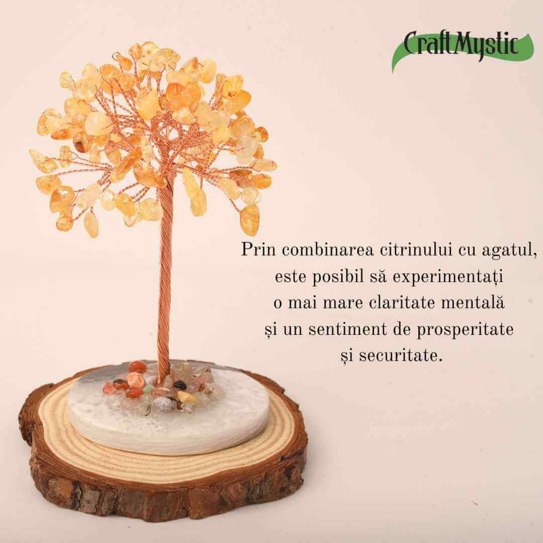 Copacel 12 cm din cristale semipretioase Citrin si baza de agat - Aduce claritate mentala, prosperitate, securitate