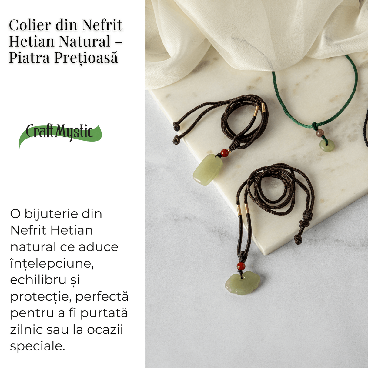 Armonie si Protectie - Colier din Jad Hetian (Nefrit) Natural