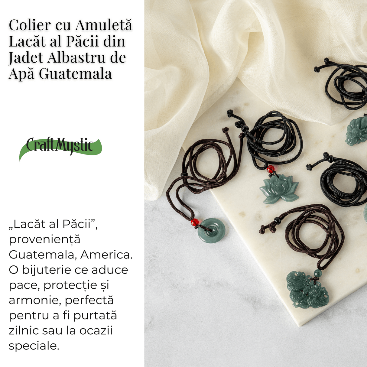 Liniste si Protectie - Colier Talisman Peace Lock din Jad Albastru de Guatemala