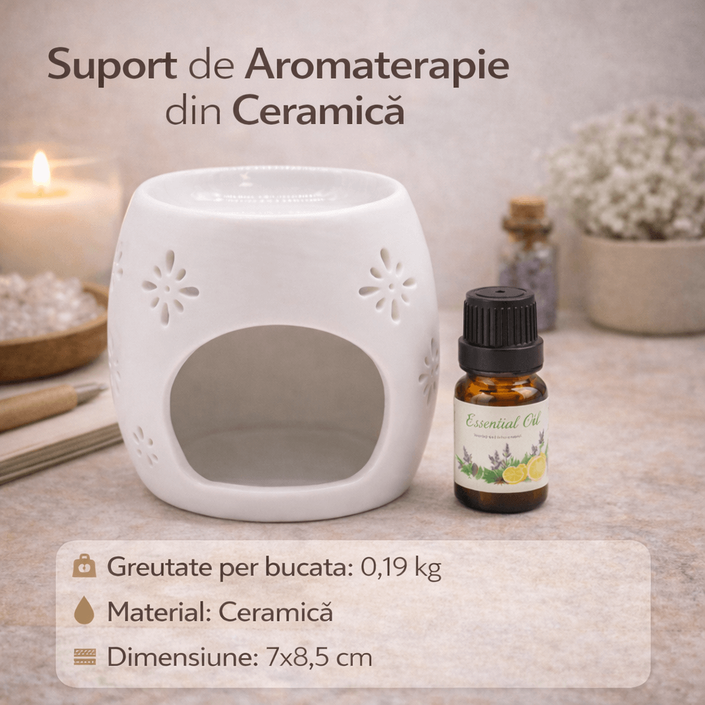 Suport Aromaterapie din Ceramica cu Inger - Lumina Calda si Armonie
