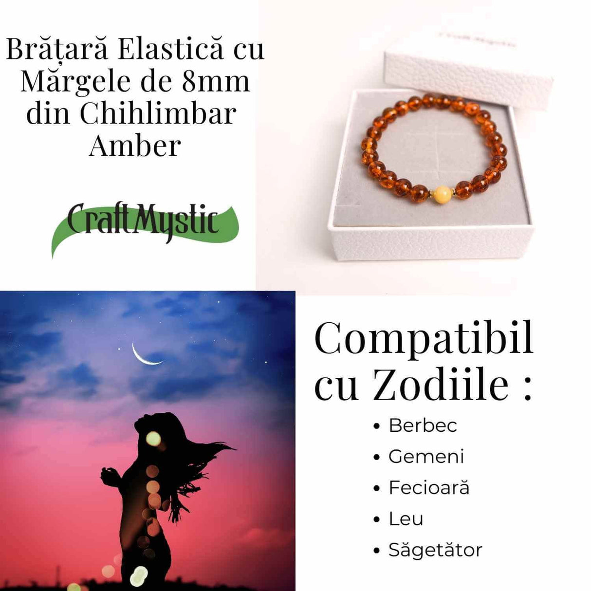 Bratara elastica chihlimbar caramiziu-galben pentru echilibru emotional