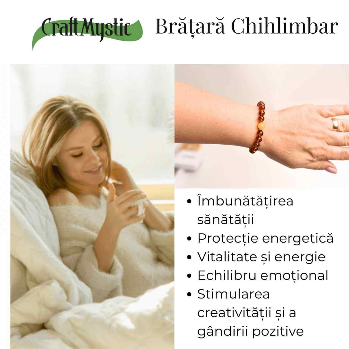 Bratara elastica chihlimbar caramiziu-galben pentru echilibru emotional