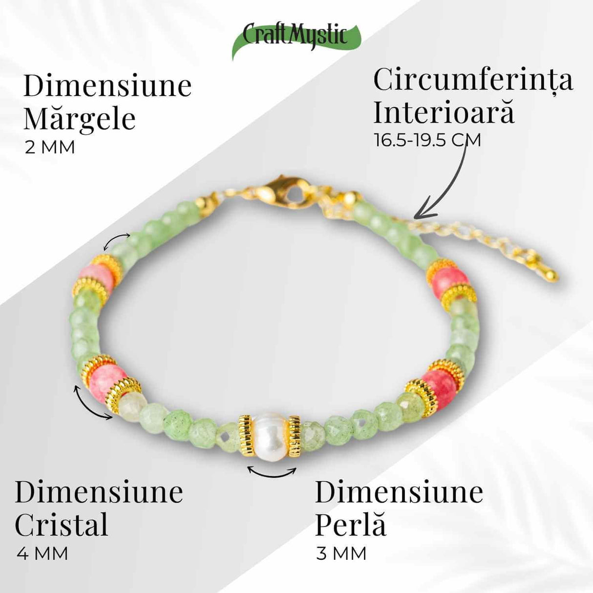 Prosperitate si Feminitate - Bratara cu Cristale de Peridot si Perla