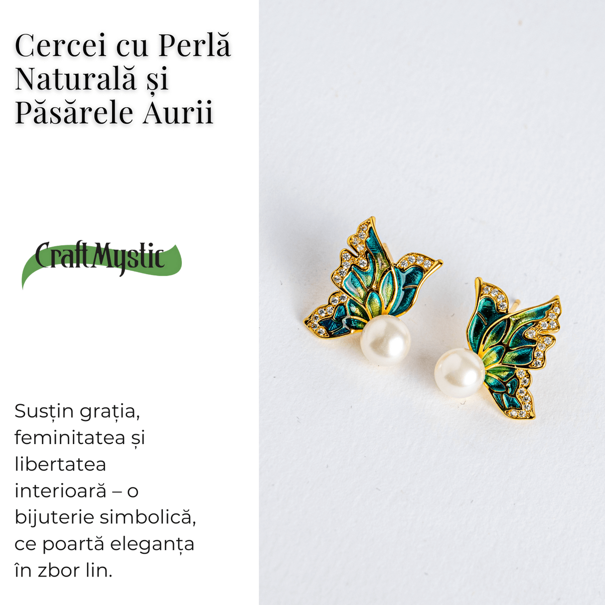 Eleganta care zboara - Cercei cu perla naturala si pasarele aurii