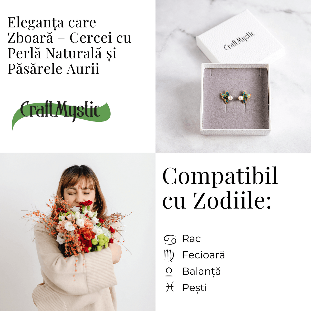 Eleganta care zboara - Cercei cu perla naturala si pasarele aurii
