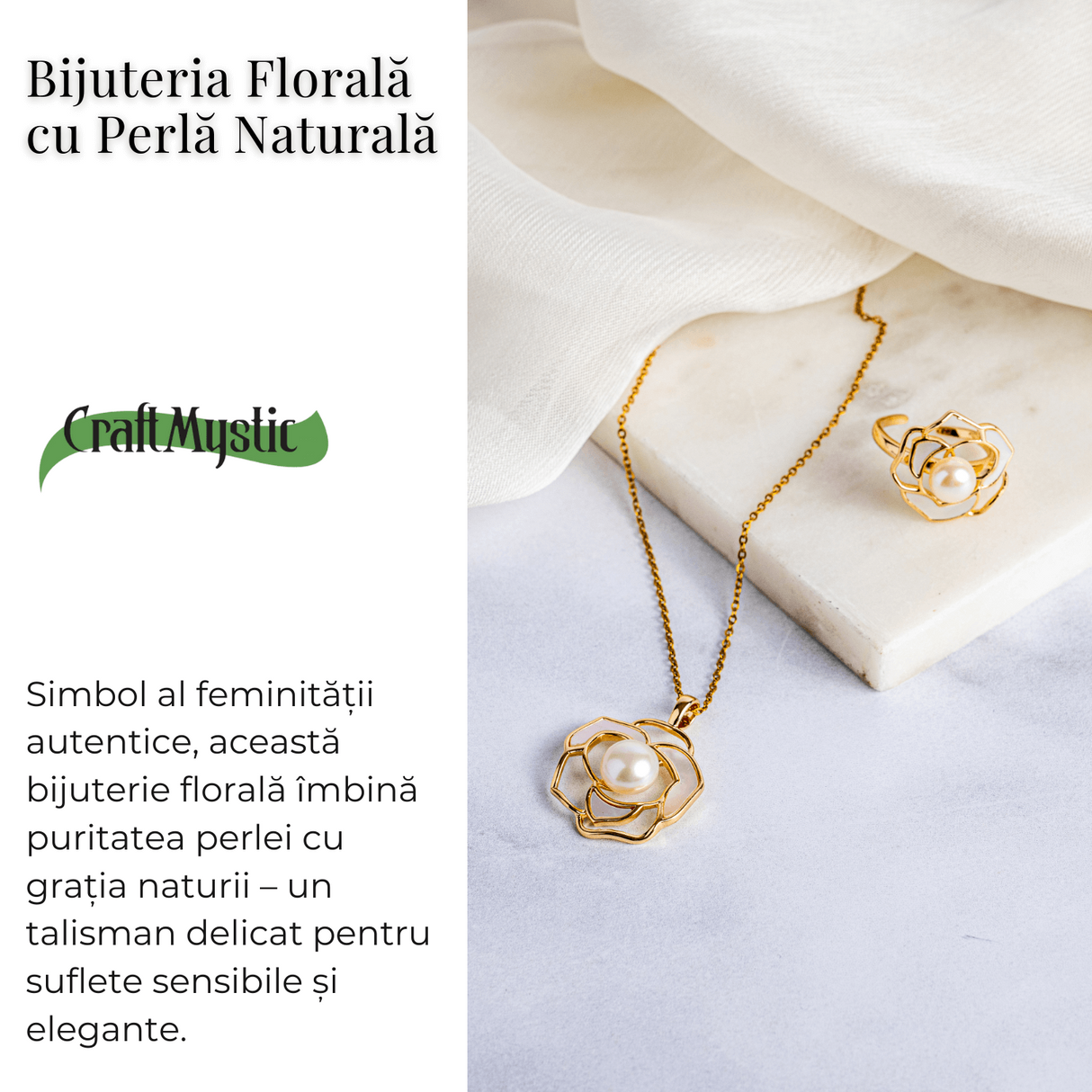 Colier Bijuterie florala cu perla naturala - Simbol al feminitatii autentice