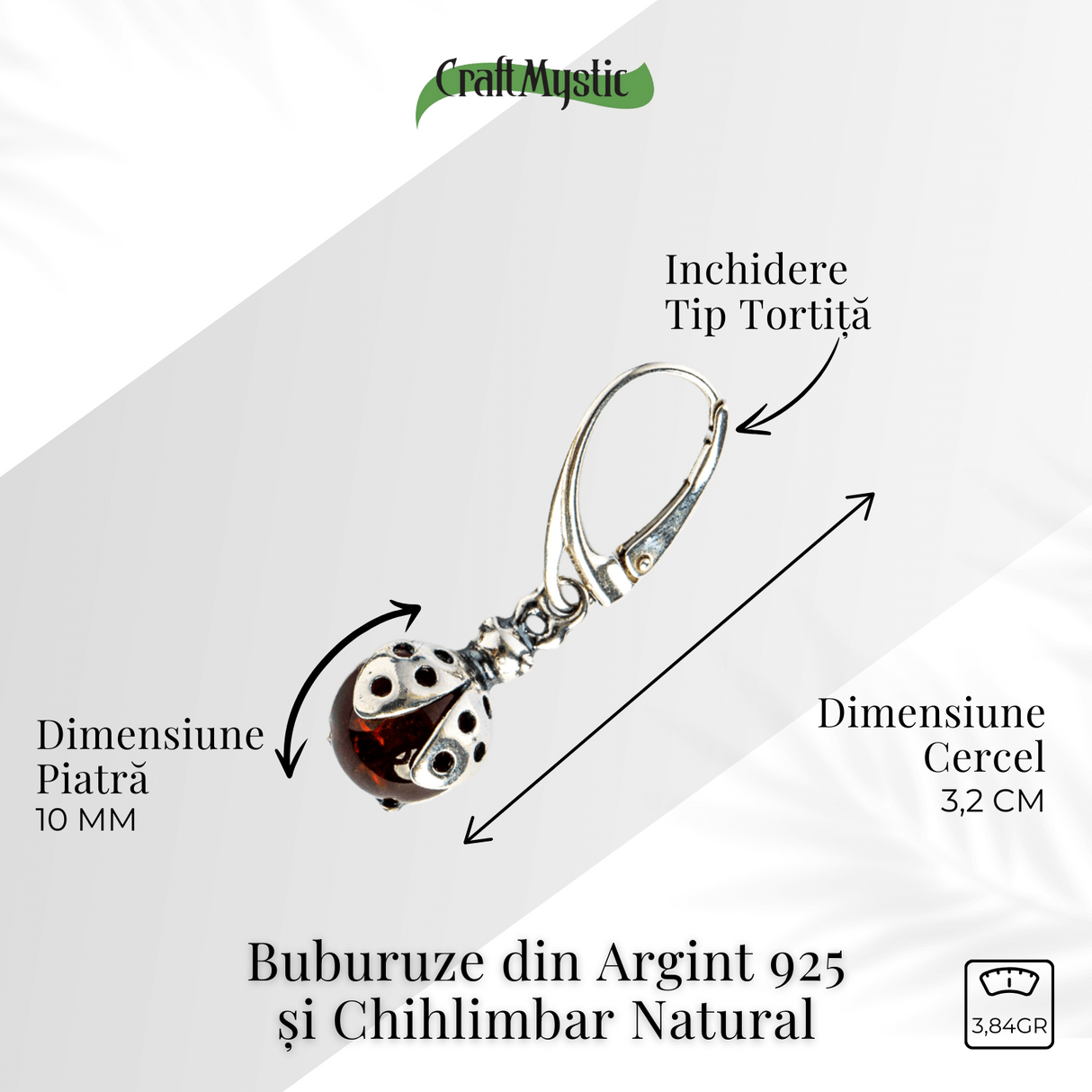 Buburuze Solare - Cercei cu chihlimbar natural si montura din argint 925