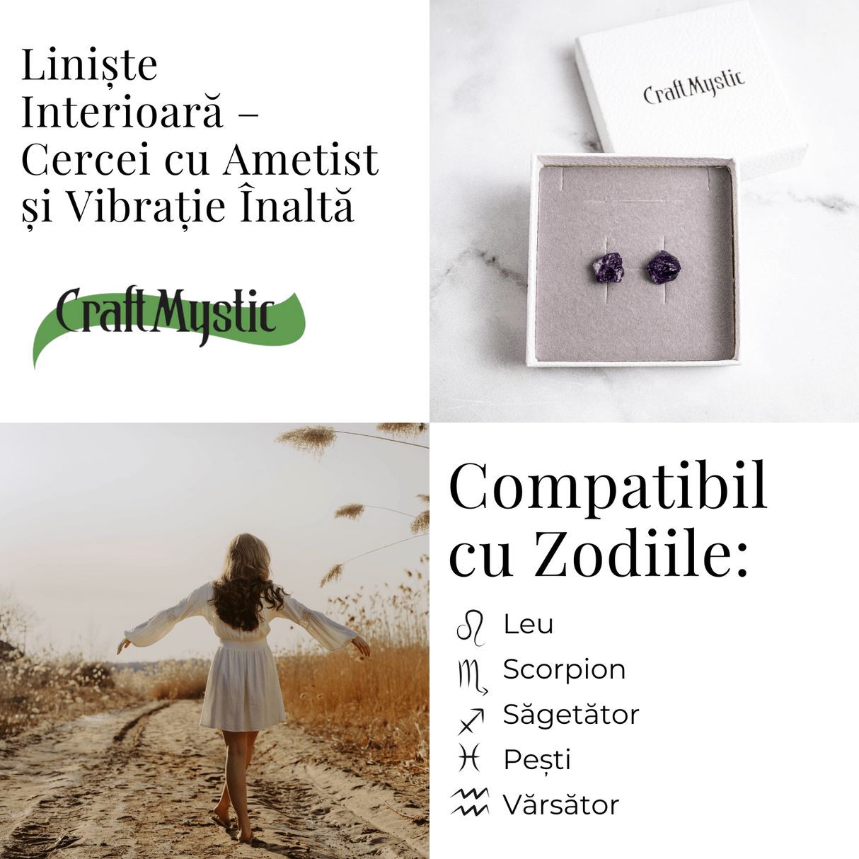 Bijuterie pentru Liniste Interioara - Cercei cu Cristal Ametist