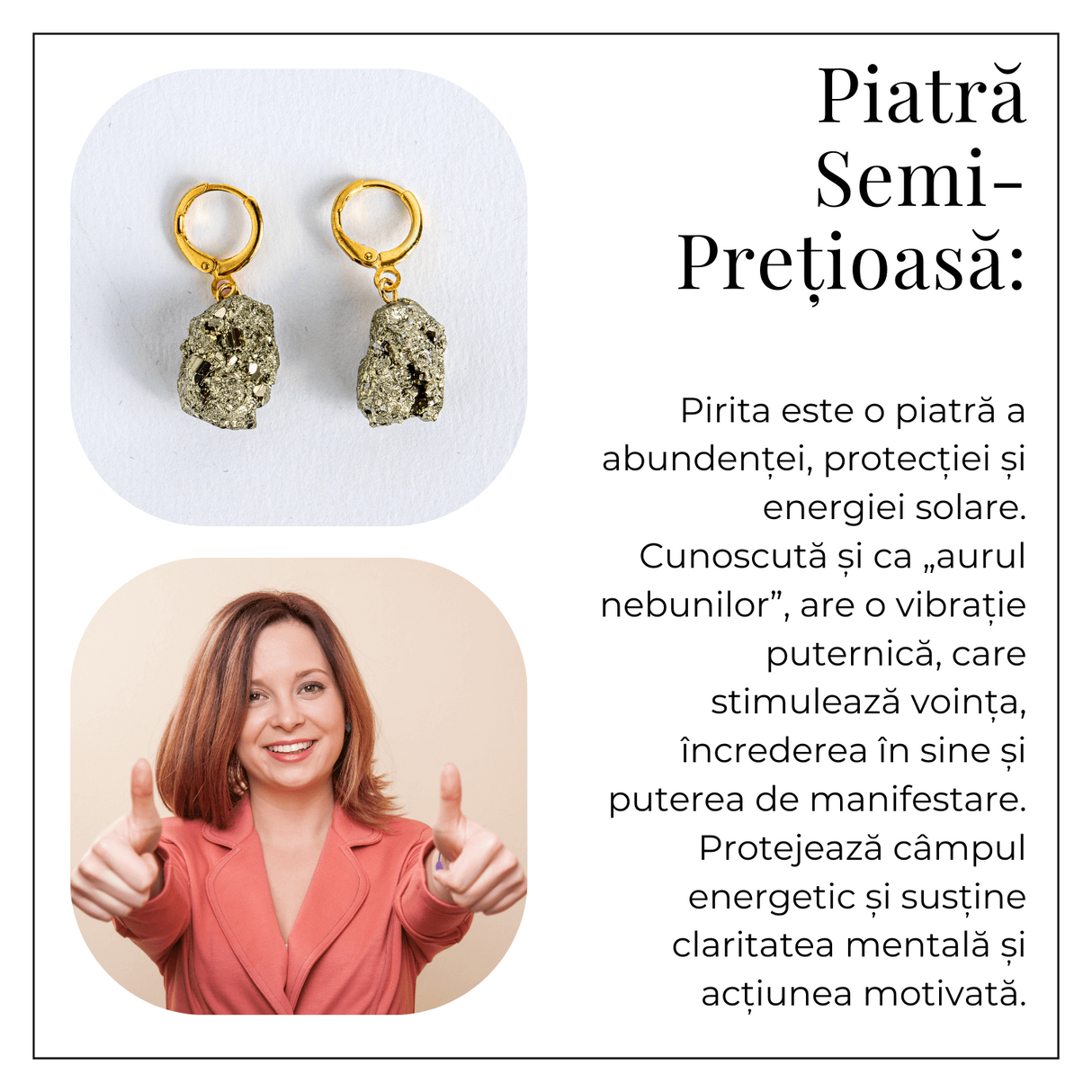 Putere in forma pura - Cercei cu piatra Pirita si montura aurie