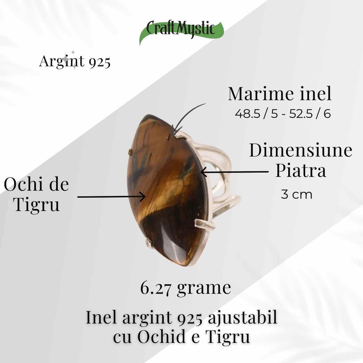 Inel Ajustabil Argint 925 cu Ochi de Tigru - Protectie si Claritate Mentala Zilnica