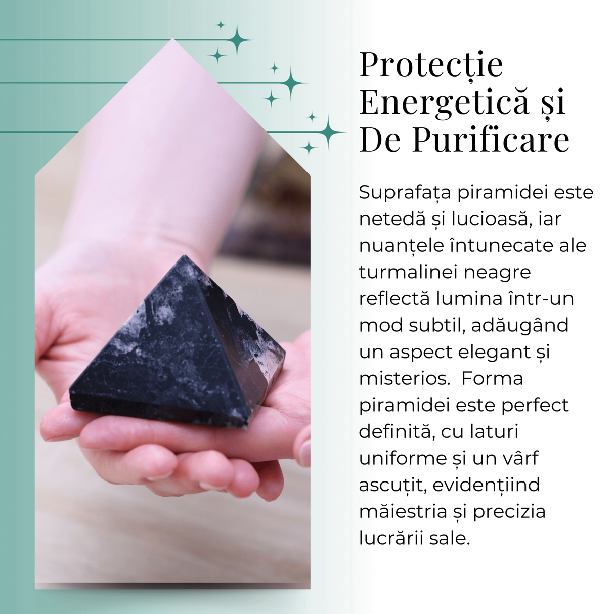 Piramida Sculptata Manual 60mm din Piatra de Turmalina Neagra cu Rutil Naturala