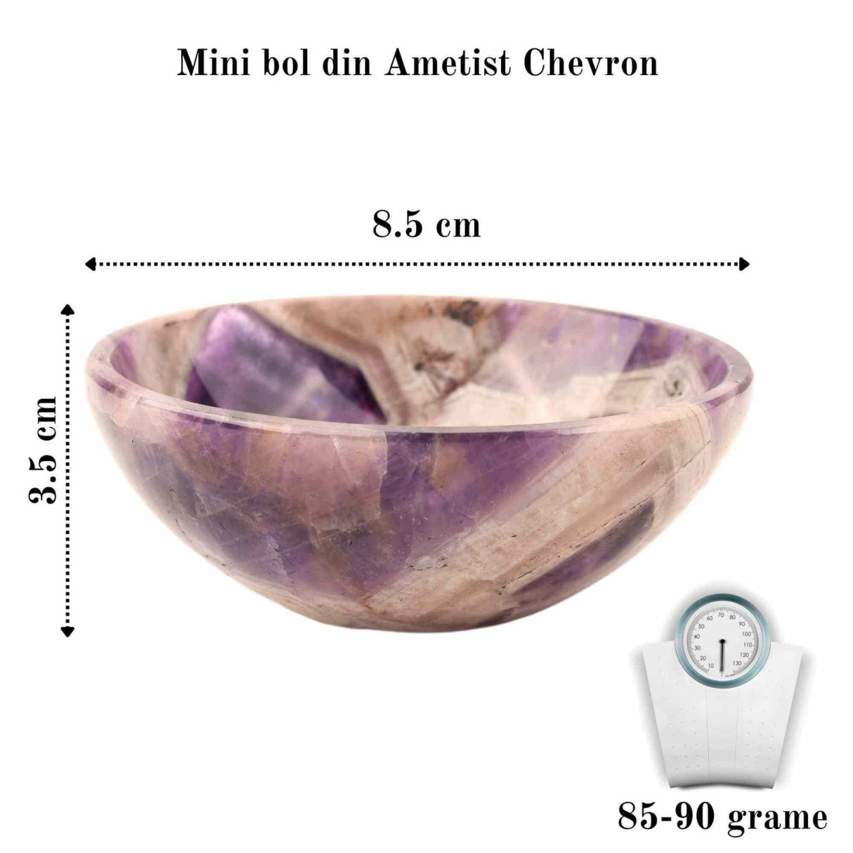 Mini Bol de Cristal natural din Ametist - 8,5 cm Castron din Piatra Semipretioasa pentru Decor, Incarcare si curatare