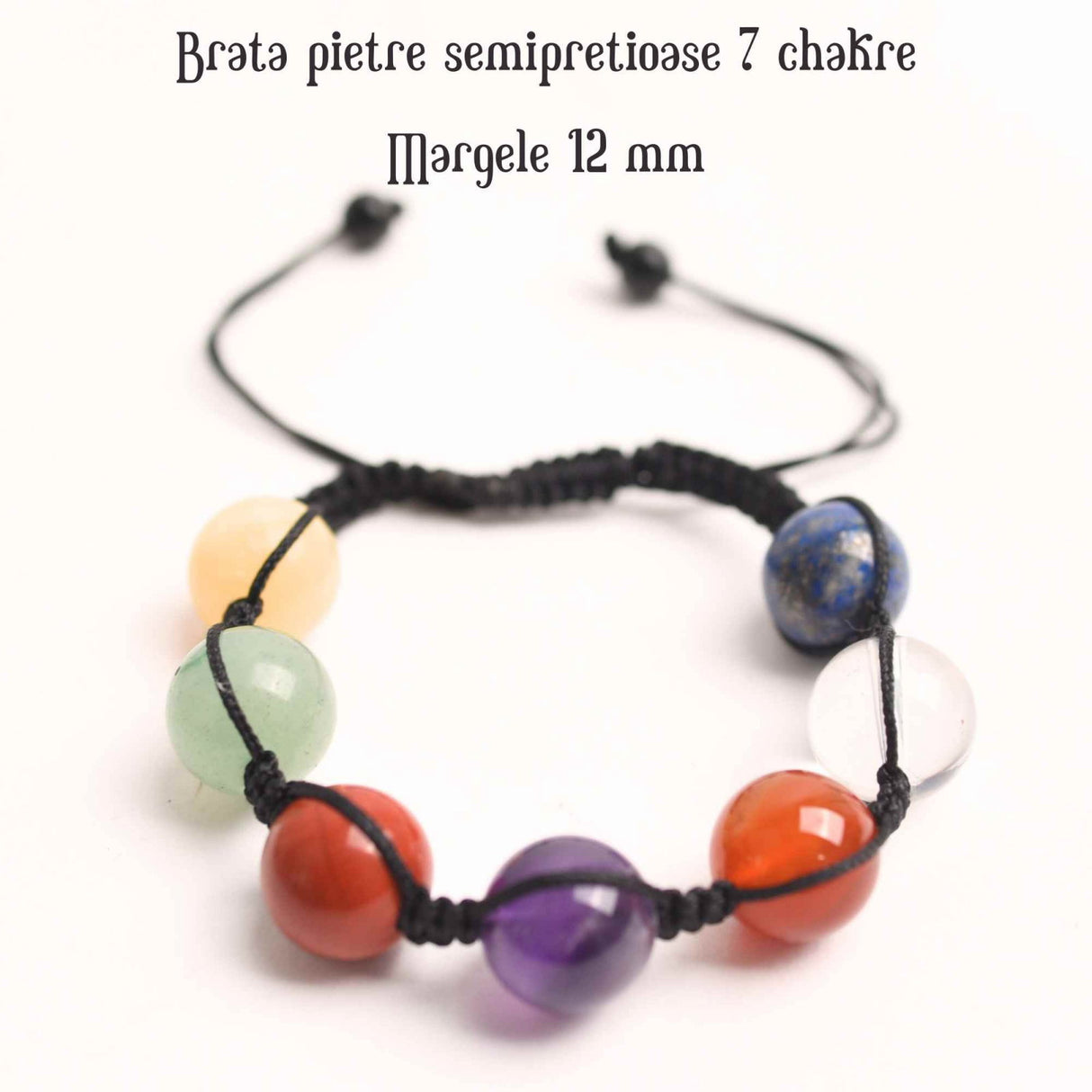 Bratara a 7 Chakre cu Margele de 12 mm din Pietre Semipretioase Naturale - Echilibru si Vindecare