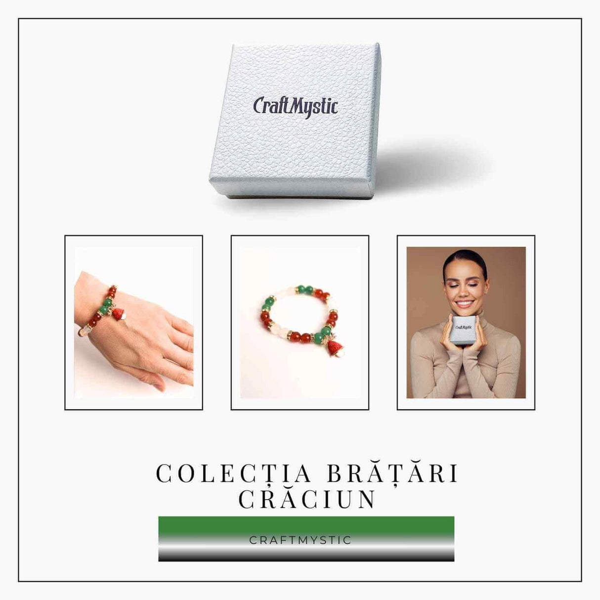 Bratara naturala Agat rosu, alb si aventurin verde cu accesoriu mixt - echilibru si noroc