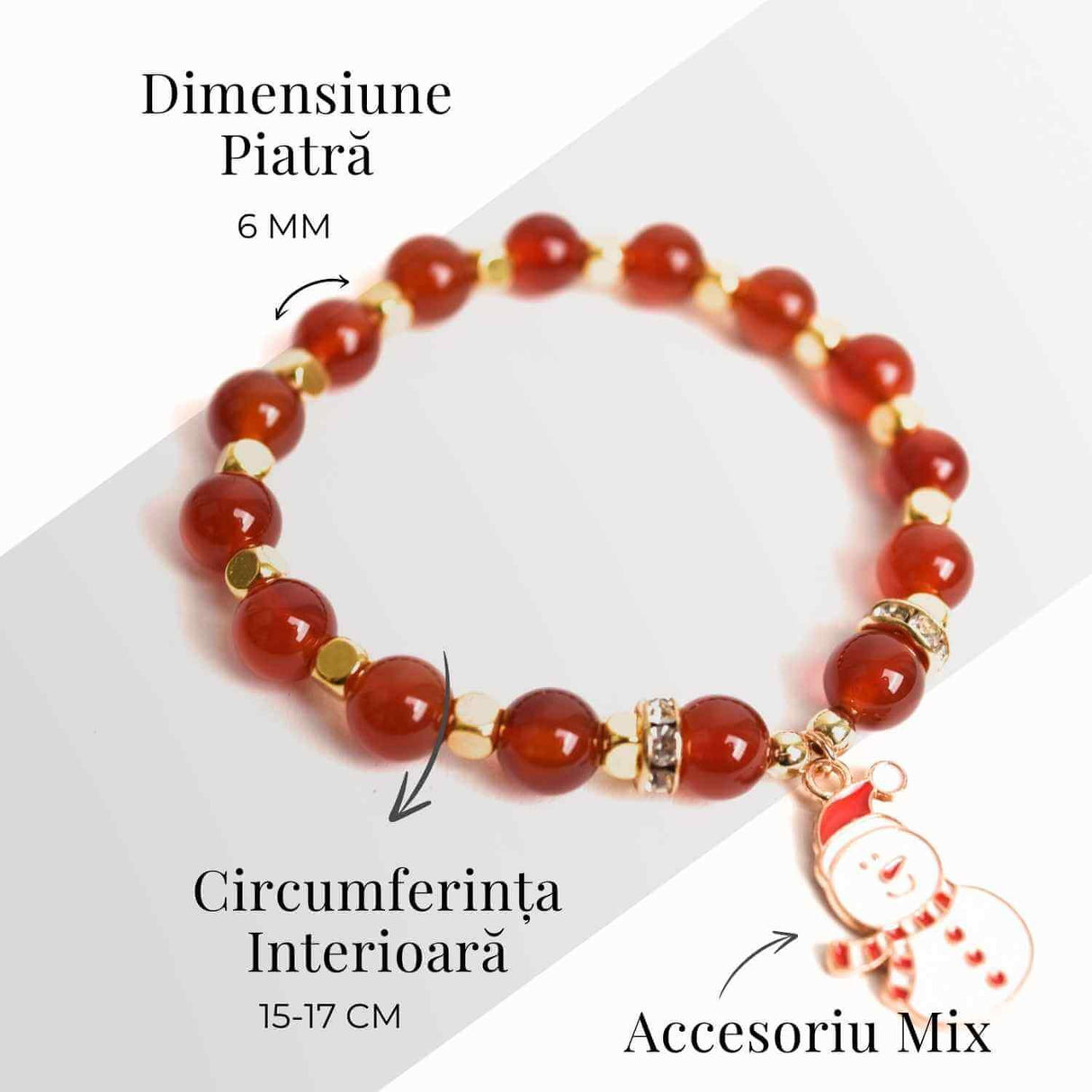 Bratara naturala Agat rosu 6mm cu accesoriu mixt - curaj si protectie