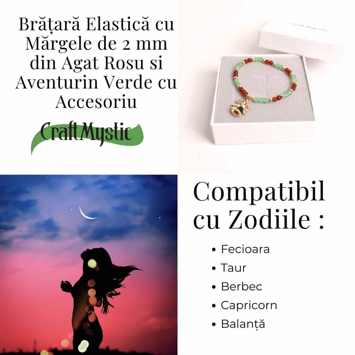 Bratara Agat Rosu si Aventurin Verde, Accesoriu Mixt - Echilibru si Noroc