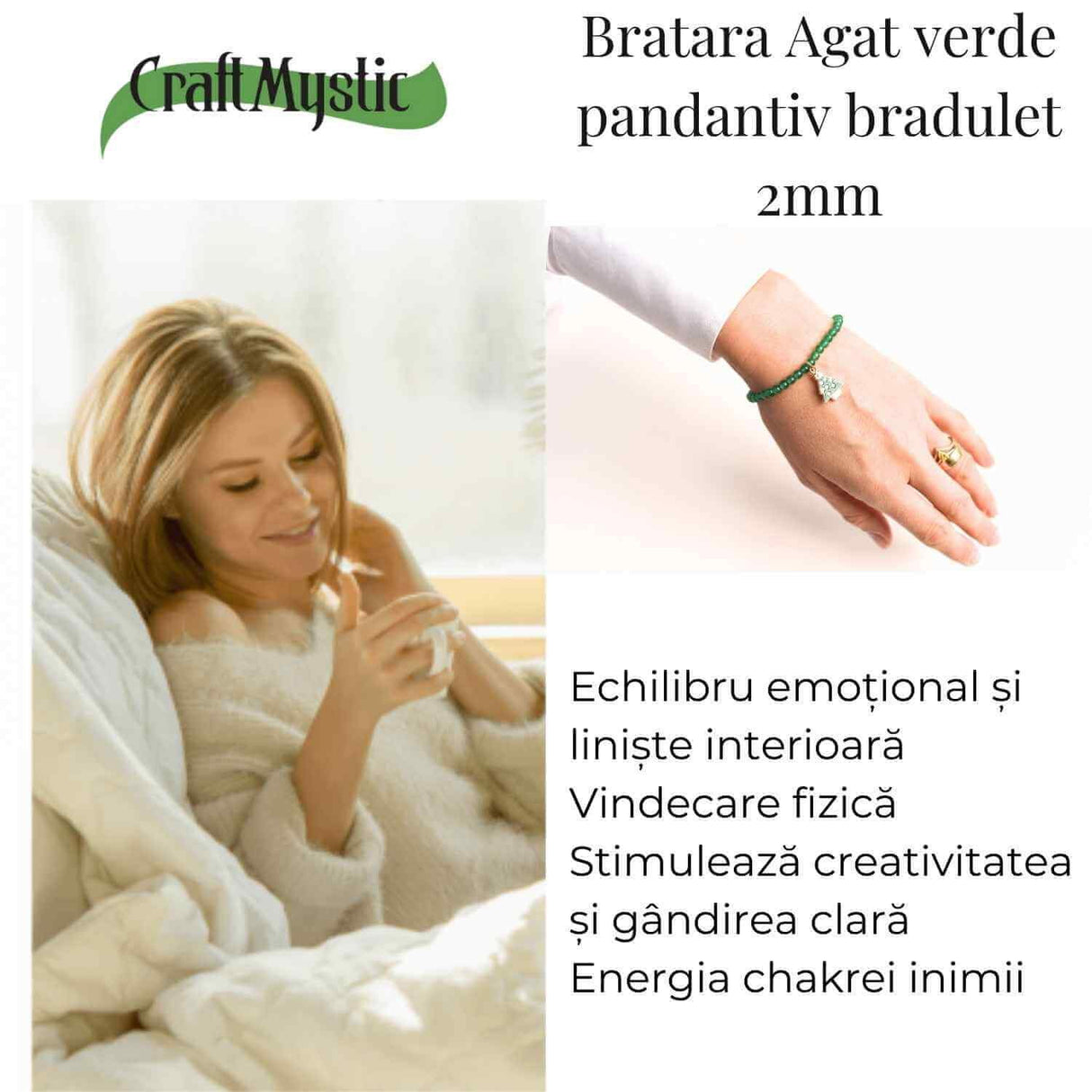 Bratara Agat Verde Pandantiv Bradut - Echilibru si Frumusete Naturala