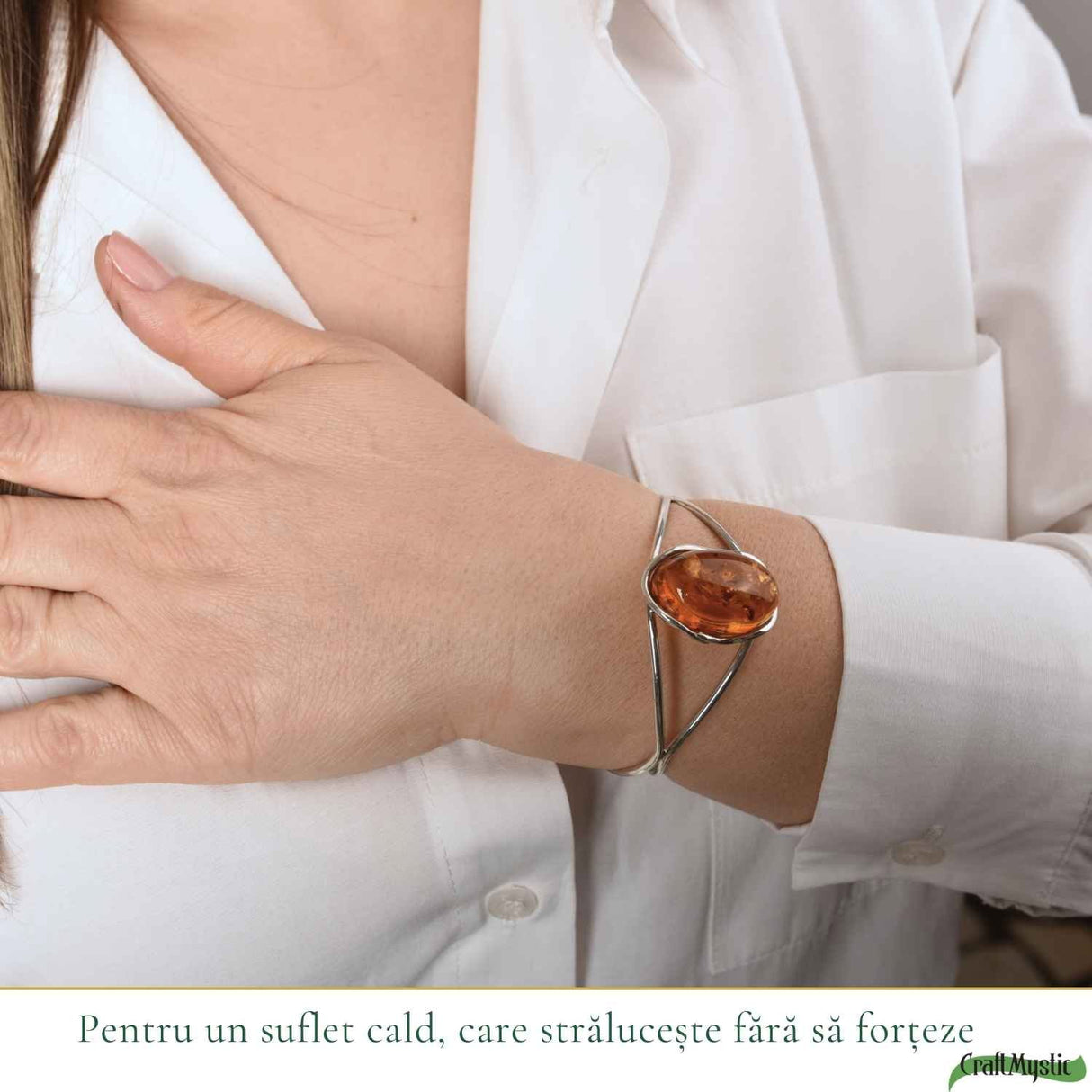 Bratara Argint 925 Ovala cu Chihlimbar Natural - Energie si Eleganta Clasica