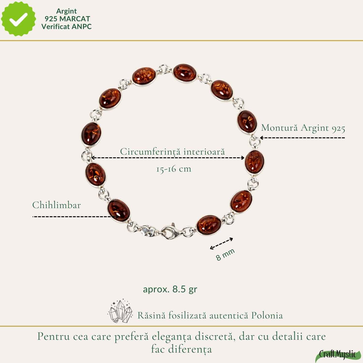 Bratara Argint 925 cu Chihlimbar Natural Oval - Eleganta si Caldura Solara