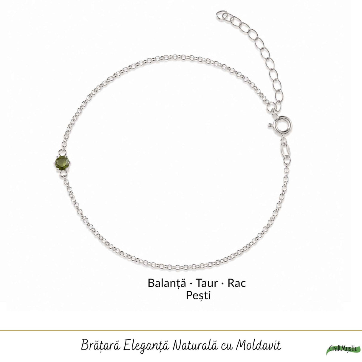 Bratara Argint 925 cu Moldavit Rotund Natural – Intuitie si Transformare Interioara