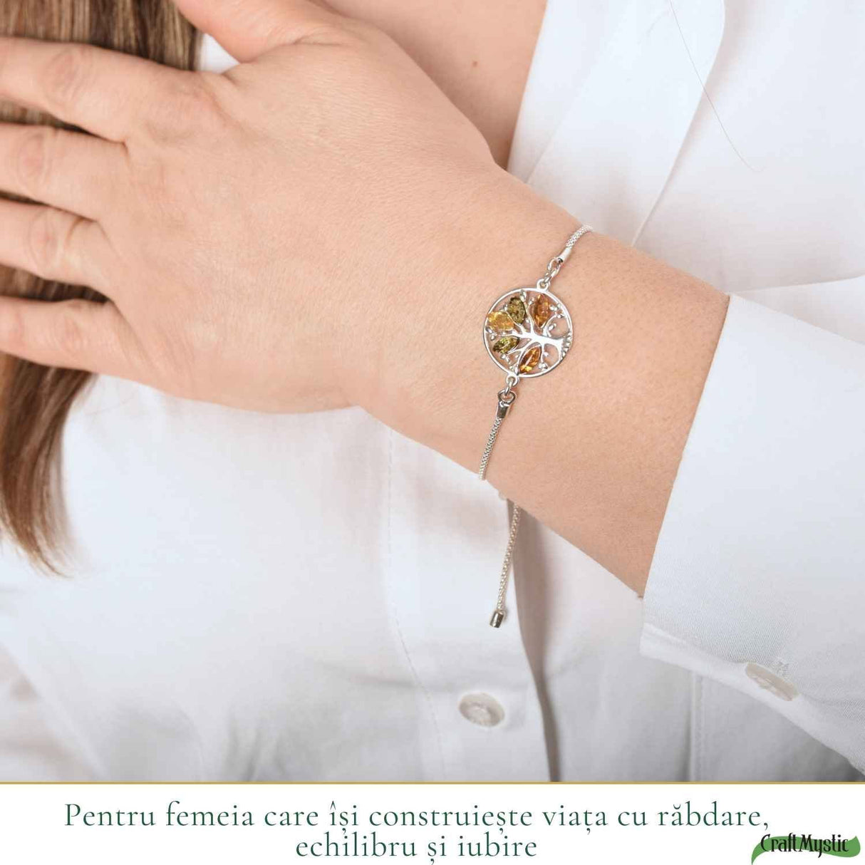 Bratara Argint 925 Arborele Vietii cu Chihlimbar Natural - Echilibru si Vitalitate