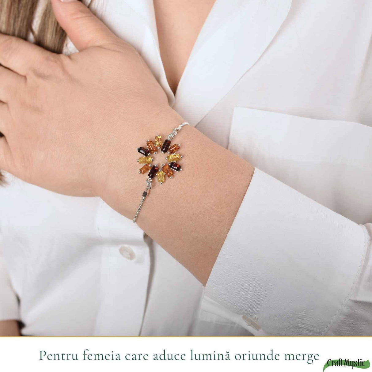 Bratara Argint 925 Floare cu Chihlimbar Multicolor Natural - Bucurie si Energie