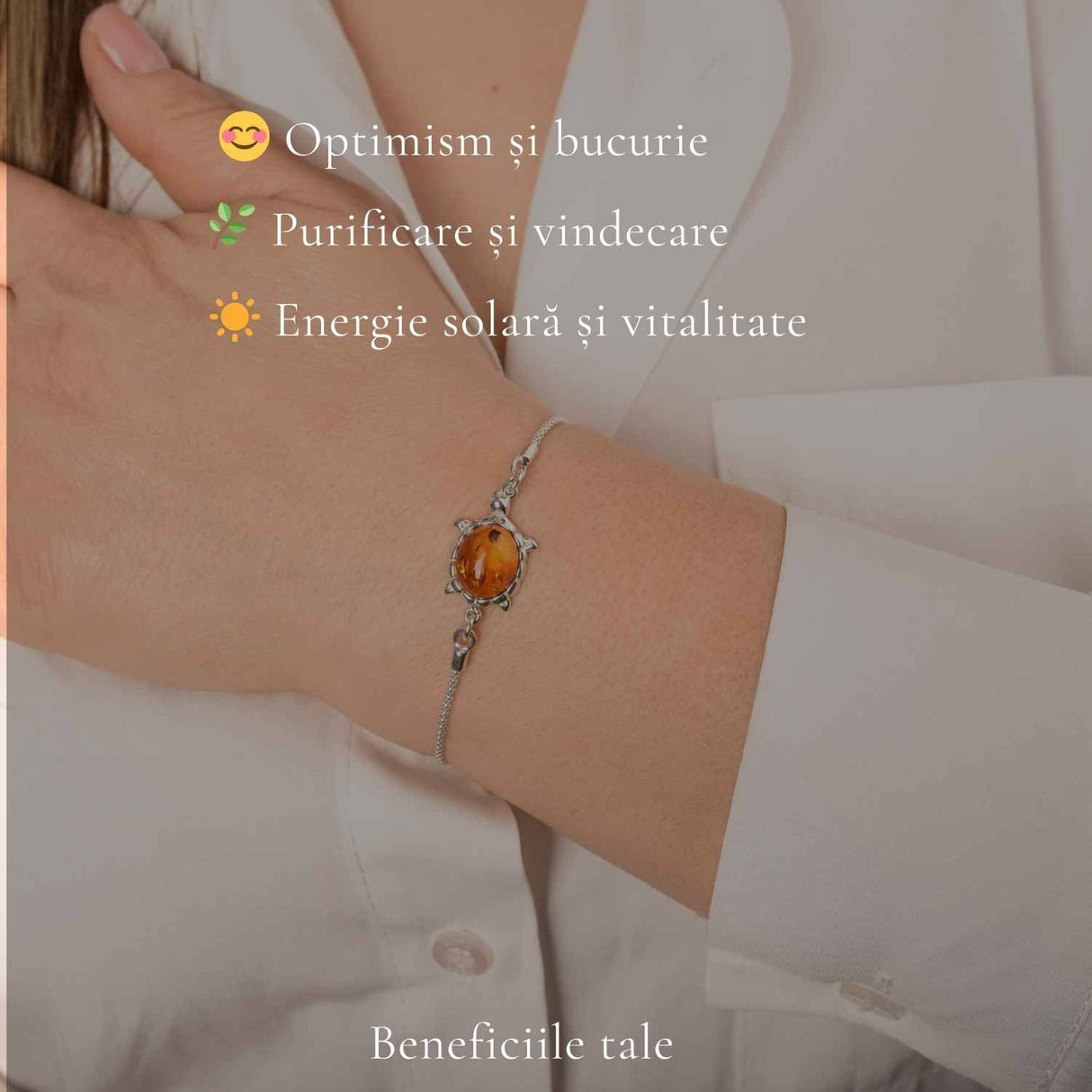 Bratara Argint 925 Testoasa cu Chihlimbar Natural - Protectie si Echilibru