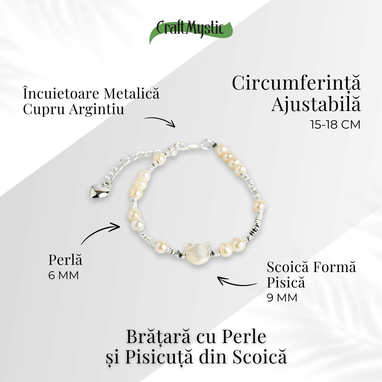 Feminina, fina si cu noroc - Bratara cu perle si pisicuta din scoica