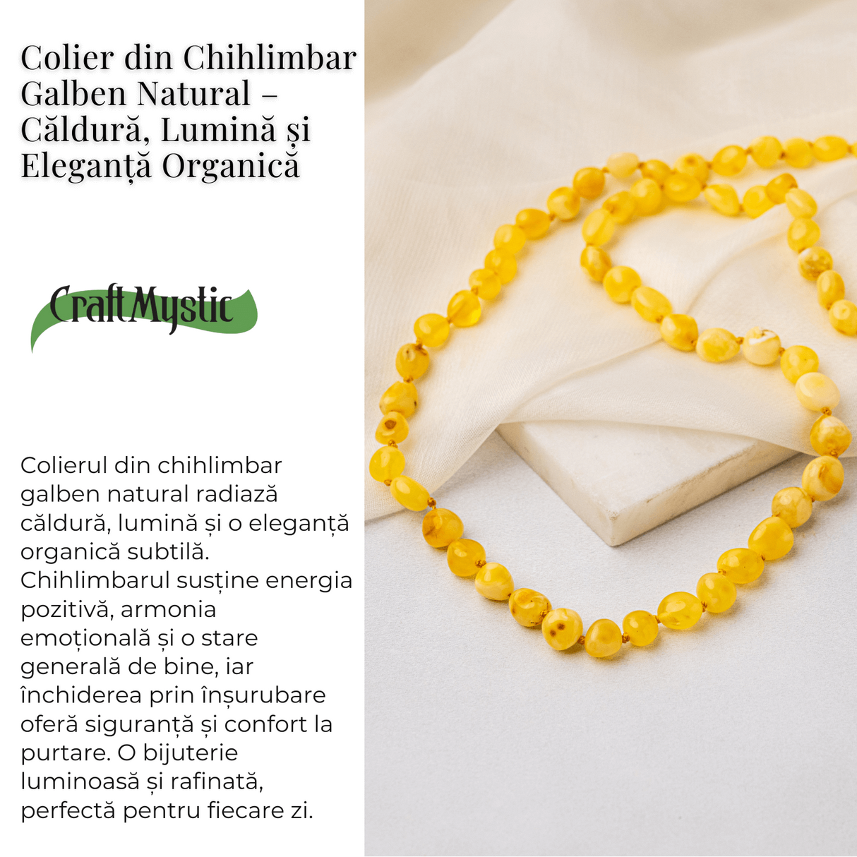 Colier Chihlimbar Galben Natural - Lumina Solara, Armonie si Eleganta Organica