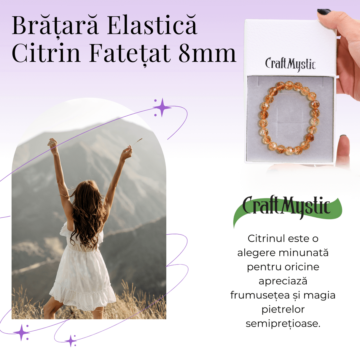 Bratara Elastica Radianta cu Citrin Fatetat de 8mm - Luminozitate si Abundenta