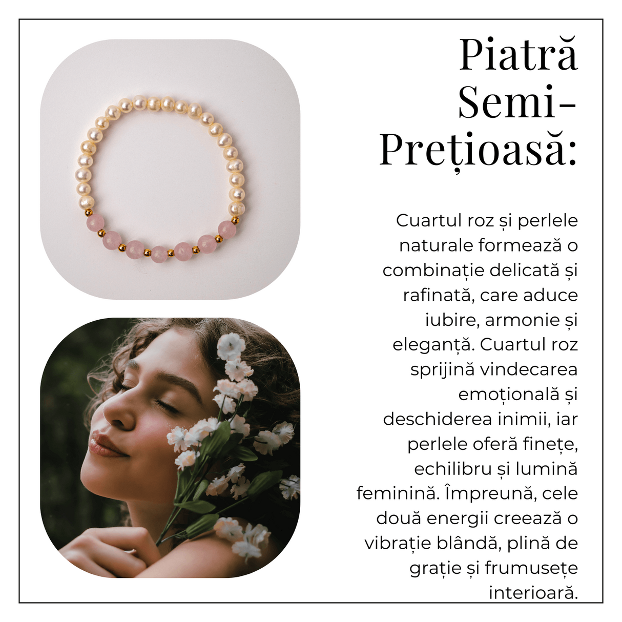 Bratara Cuart Roz si Perle Naturale - Iubire Blânda, Feminitate si Armonie Delicata
