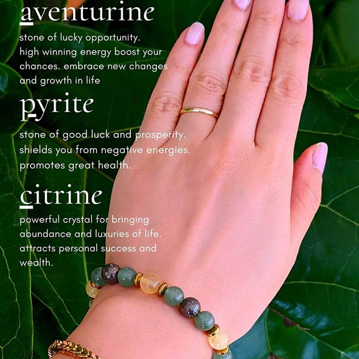 Bratara cu cristale naturale de citrin, pirita si verde aventurin de 8 mm - Bratara feng shui pentru meditatie, noroc, prosperitate