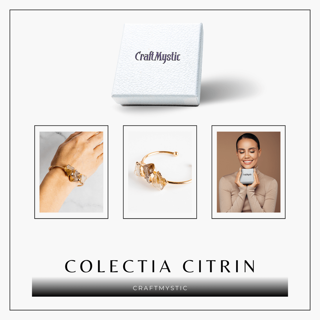 Bratara Aurie cu Triplu Citrin Brut - Energie Pozitiva & Prosperitate