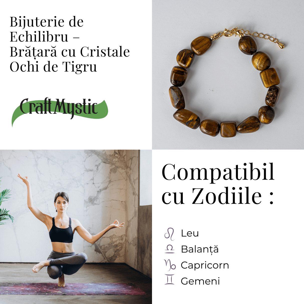 Bijuterie de Echilibru - Bratara cu Cristale Ochi de Tigru