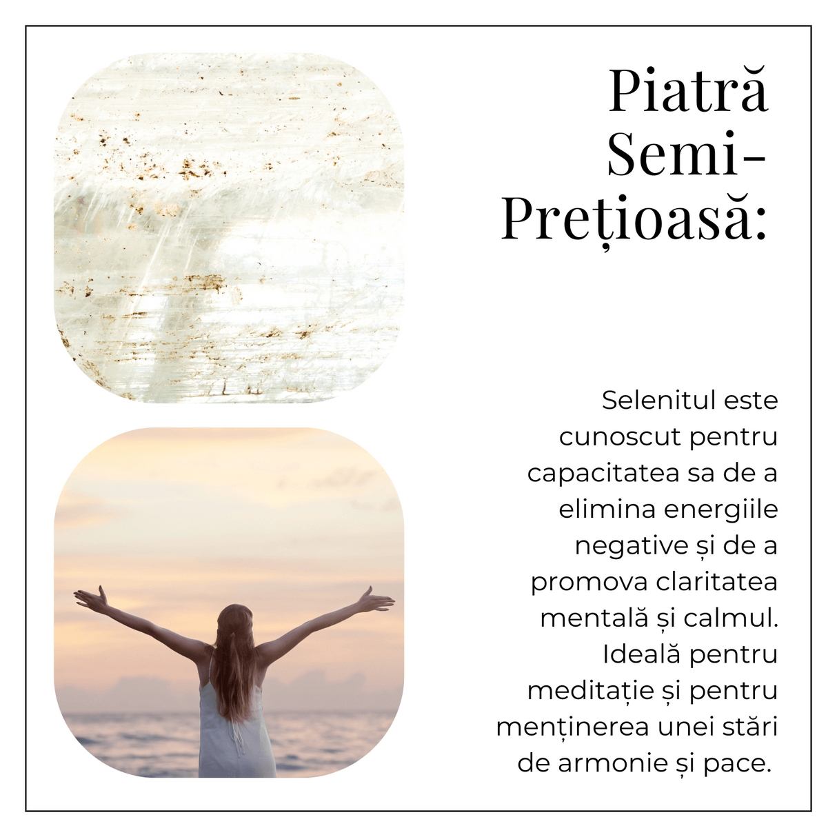 Bratara din Selenit Natural 8mm - Echilibru si Claritate