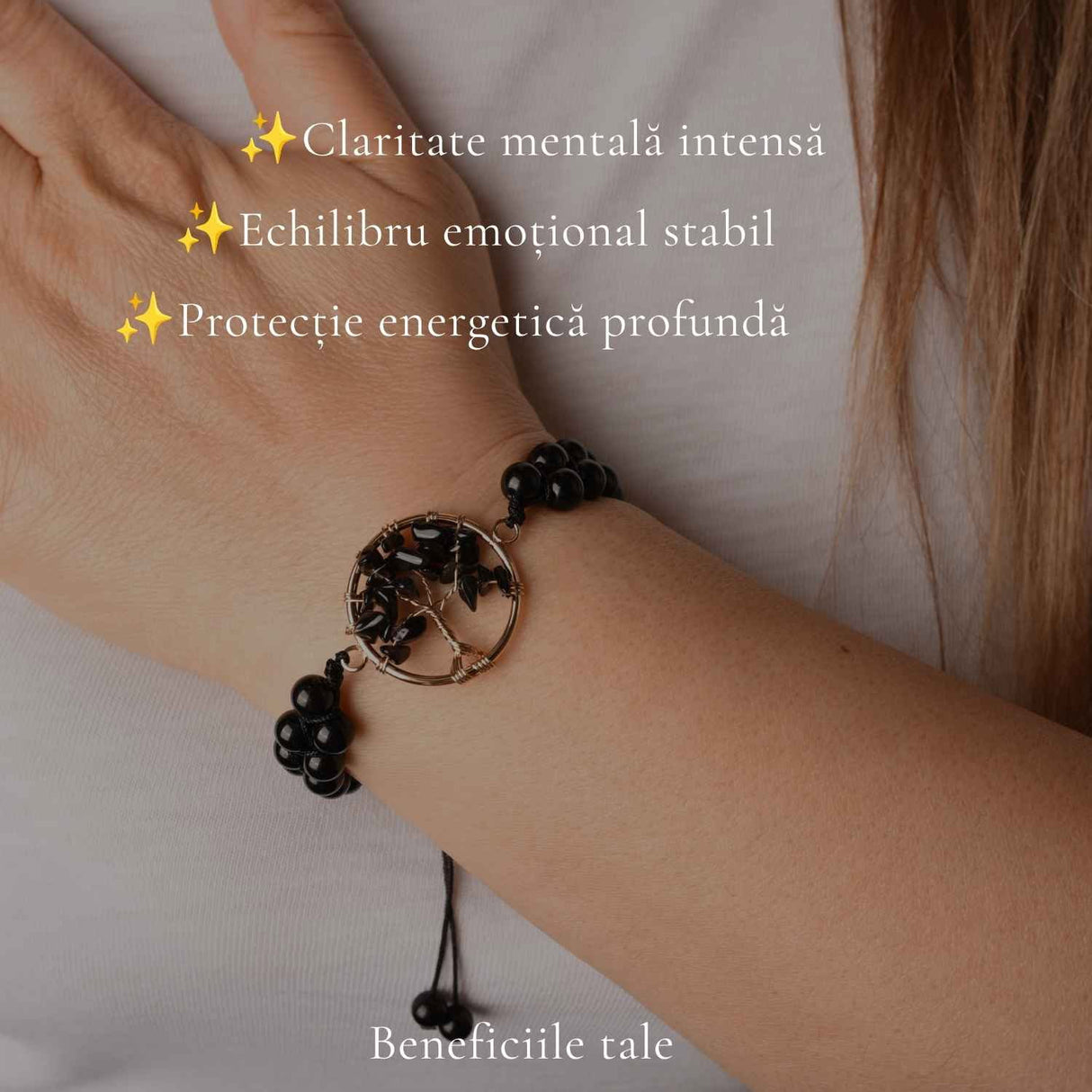 Bratara cu Obsidian si Arborele Vietii – Protectie, Stabilitate si Forta Interioara