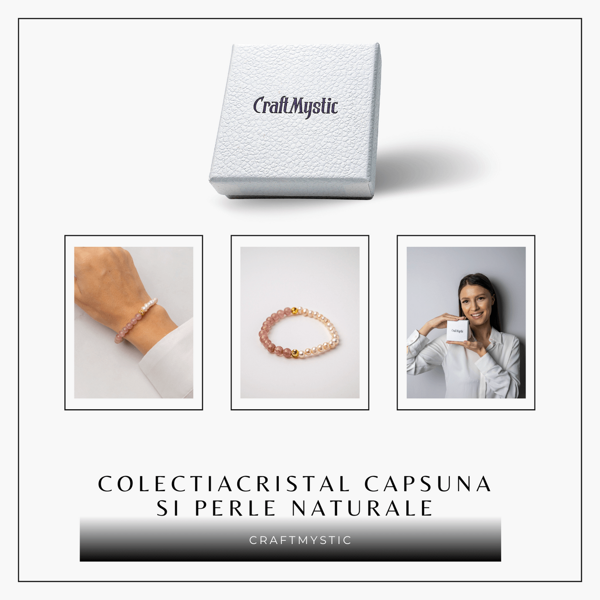 Bratara cu Cristal Capsuna si Perle Naturale - Delicatețe, Feminitate si Lumina Interioara