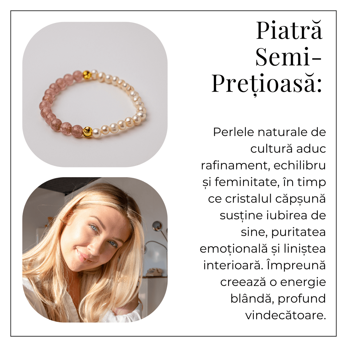 Bratara cu Cristal Capsuna si Perle Naturale - Delicatețe, Feminitate si Lumina Interioara
