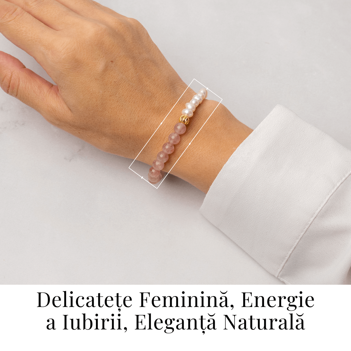 Bratara cu Cristal Capsuna si Perle Naturale - Delicatețe, Feminitate si Lumina Interioara