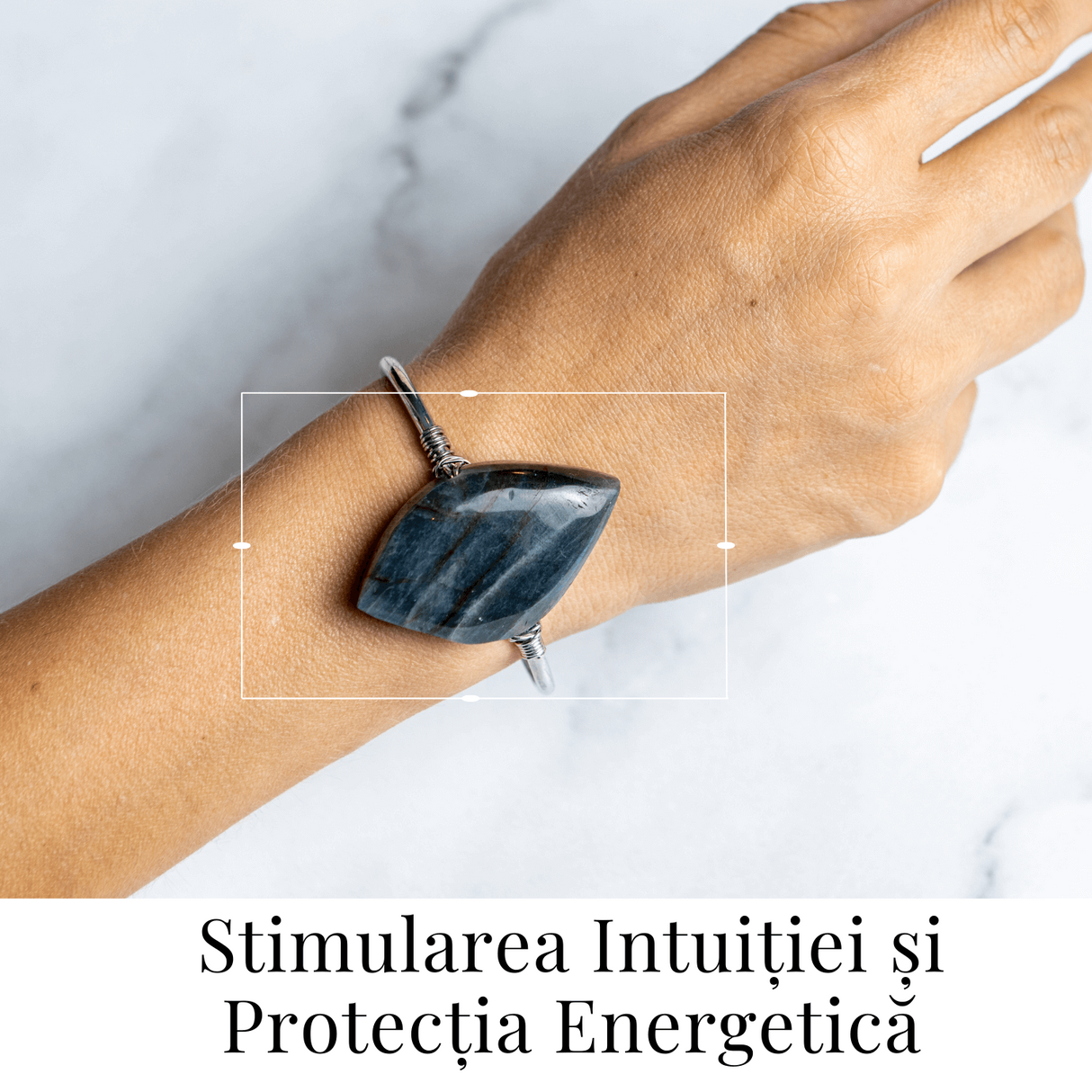 Bratara Fixa Argintie cu Labradorit Frunza - Intuitie si Protectie