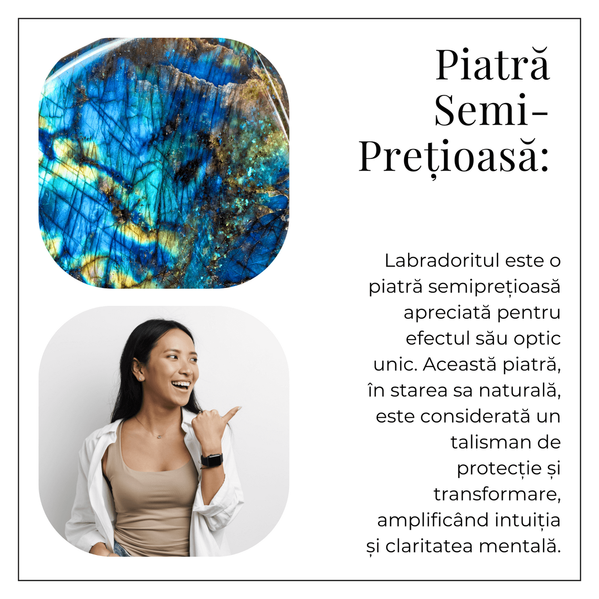 Bratara Fixa Argintie cu Labradorit Frunza - Intuitie si Protectie