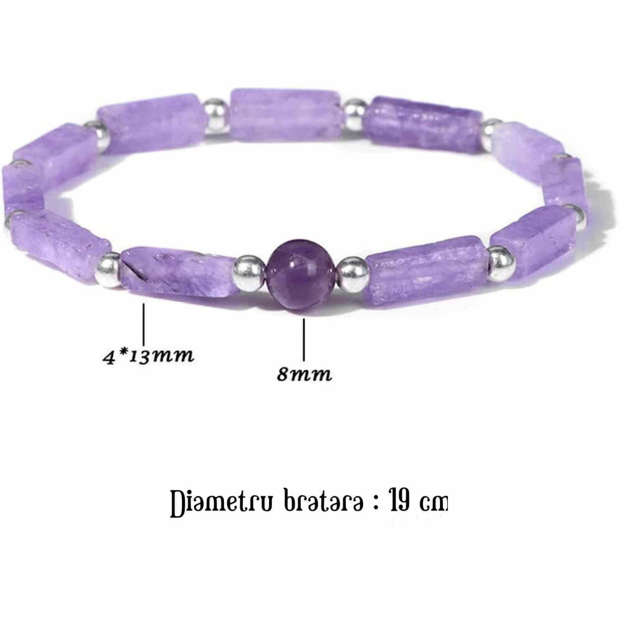 Bratara deosebita cu ametist natural 8mm - Elastica ajustabila cu pietre semipretioase violete