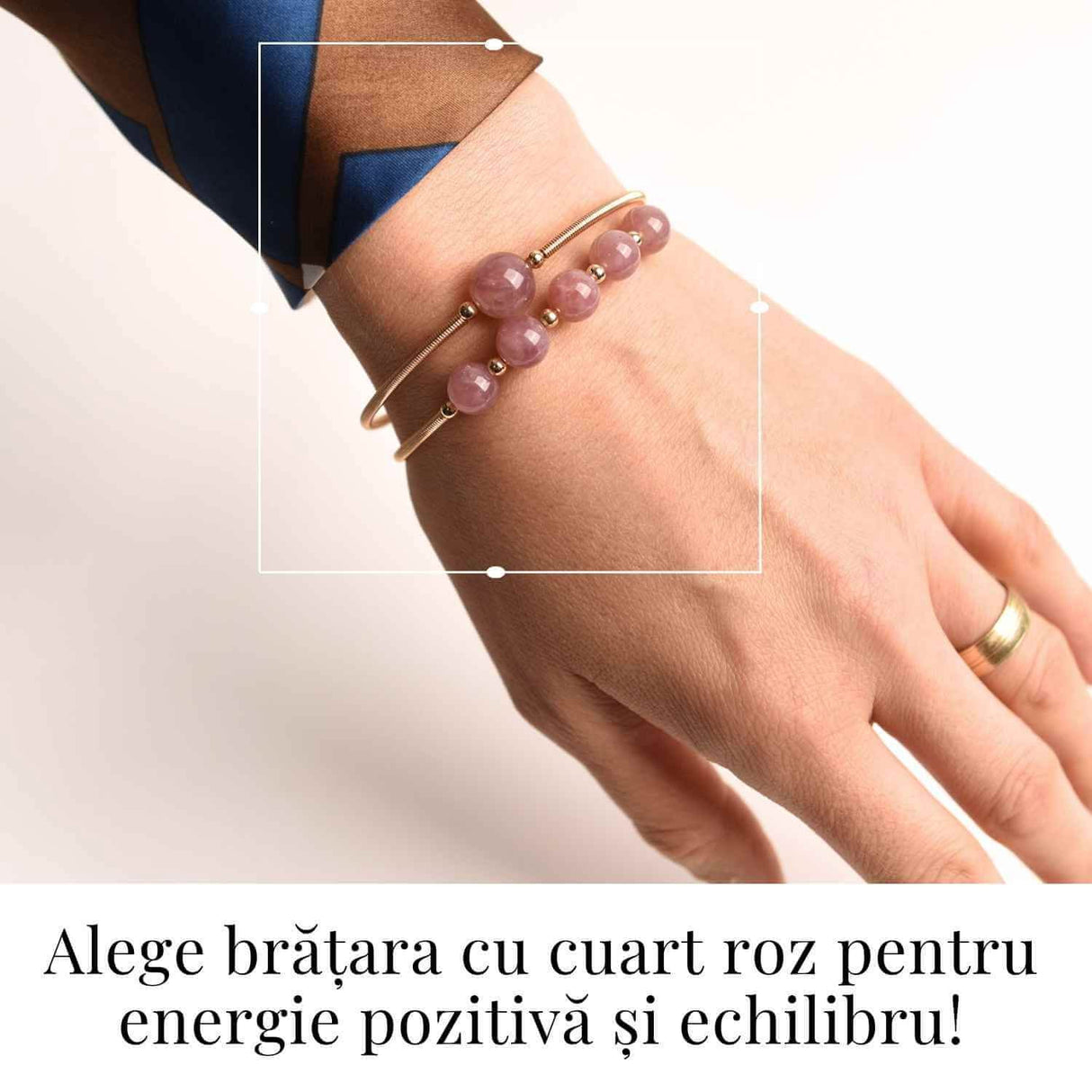 Bratara dubla metalica aurie si Cuart Roz natural pentru calm si claritate mentala