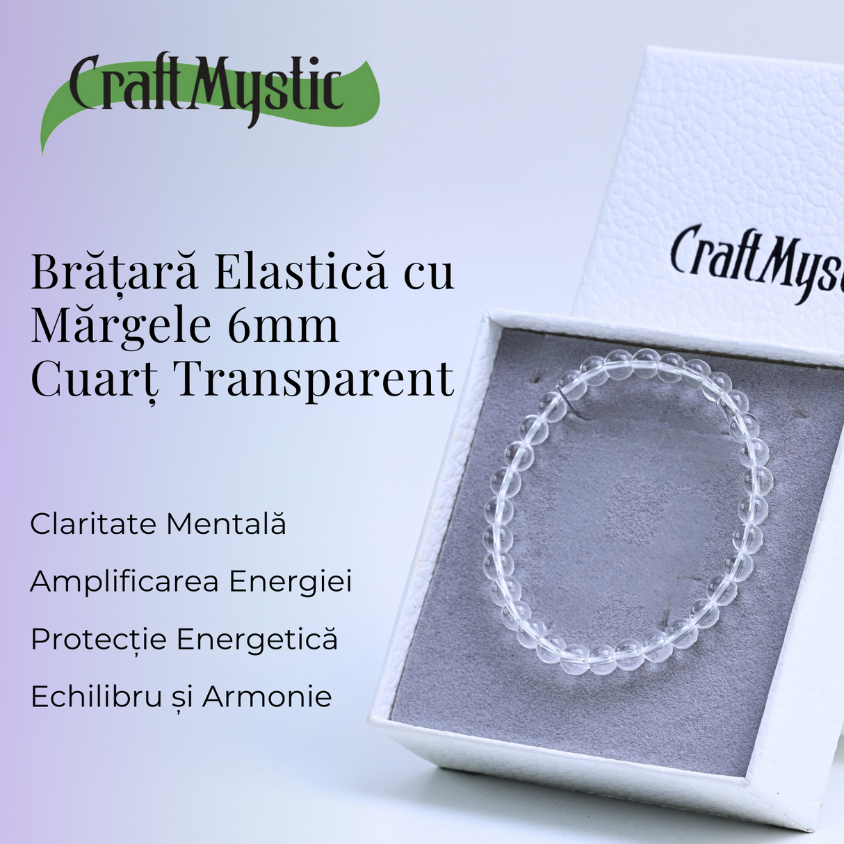 Bratara Elastica cu Margele 6mm Cuart transparent Energie Pozitiva