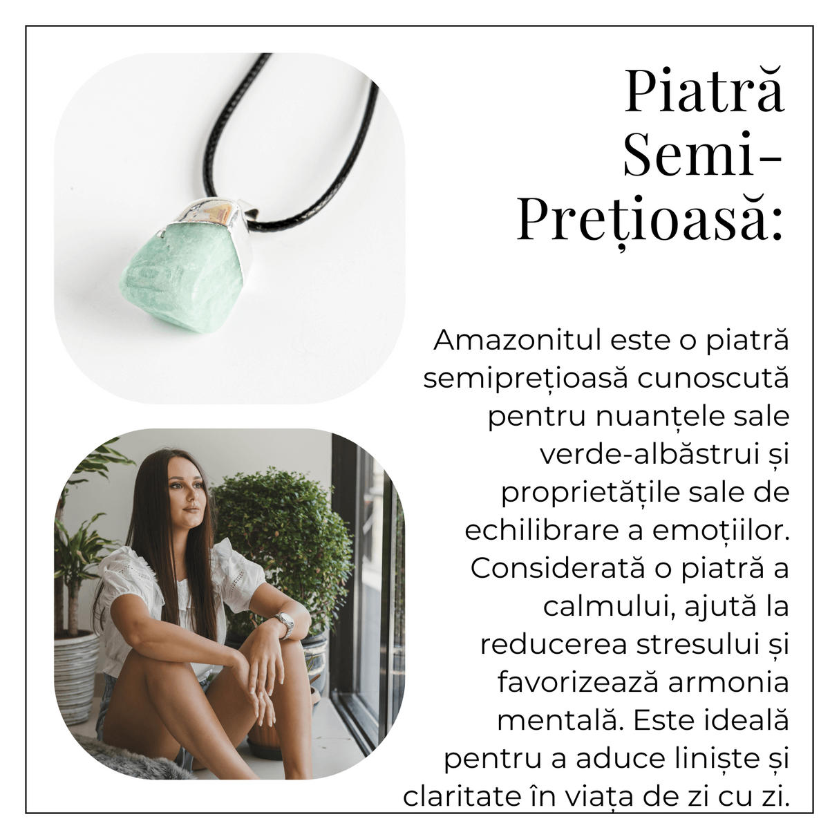 Colier cu Piatra Rulata de Amazonit Natural - Liniste, Echilibru si Claritate Interioara